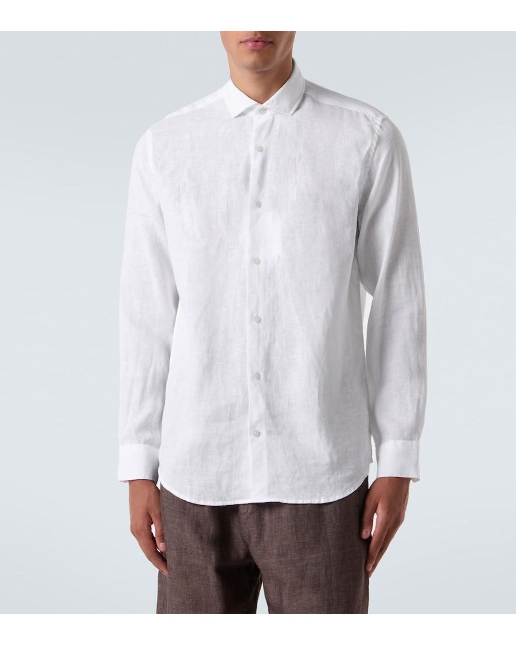 Frescobol Carioca White Antonio Long-Sleeved Linen Shirt for men