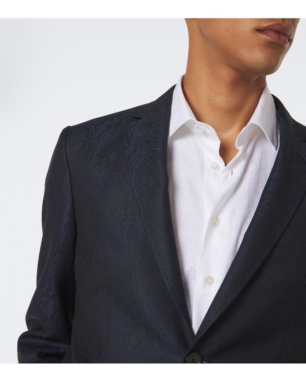 Etro Blue Wool Jacquard Blazer for men