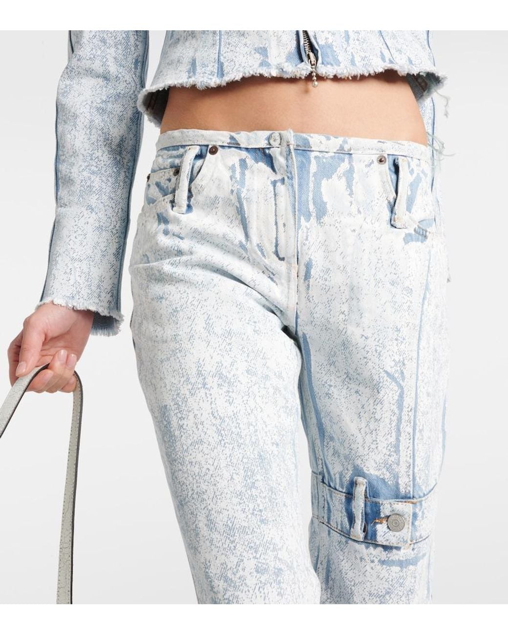 Acne Blue Printed Low-Rise Slim Jeans