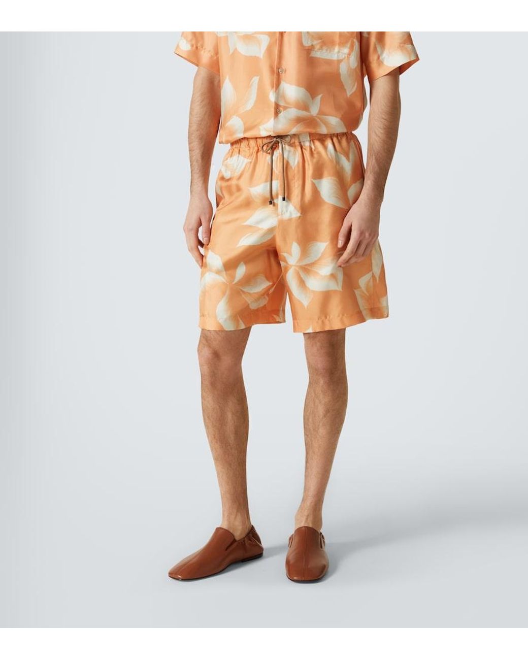 Dries Van Noten Orange Printed Silk Shorts for men