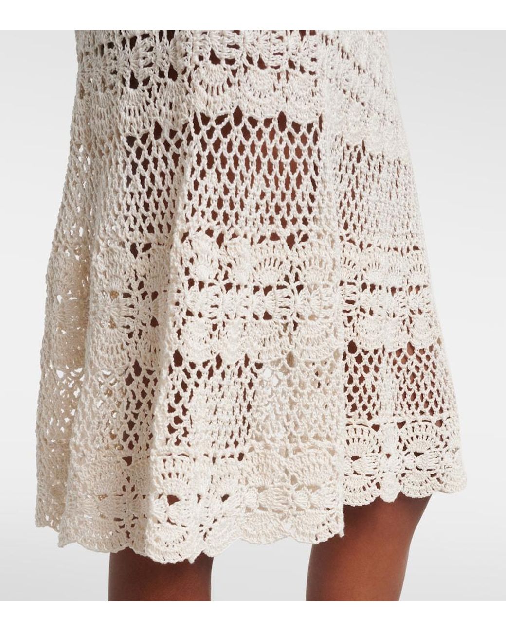 Anna Kosturova Natural Marianne Crochet Cotton Midi Skirt