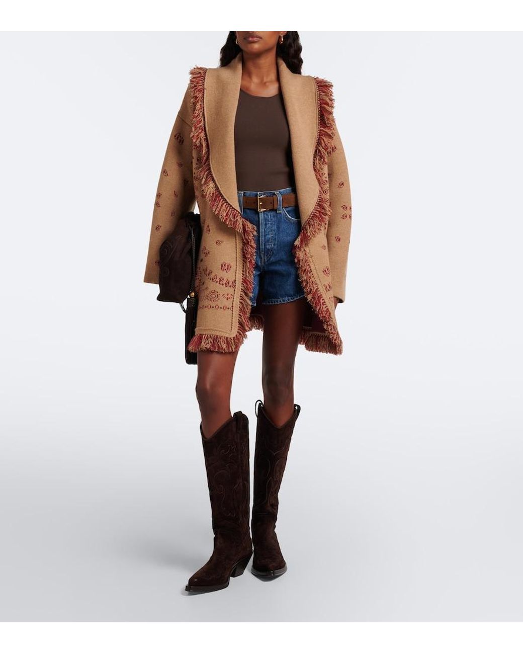 Alanui Brown Bandana Jacquard Cashmere Cardigan