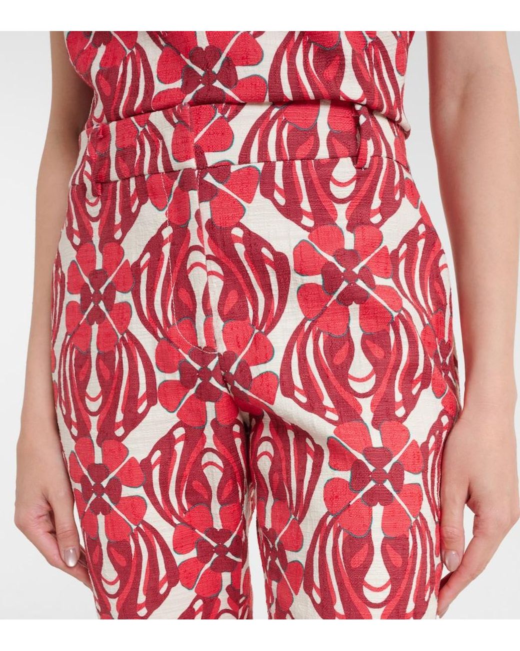 LaDoubleJ Red 24/7 Printed Cotton Straight Pants
