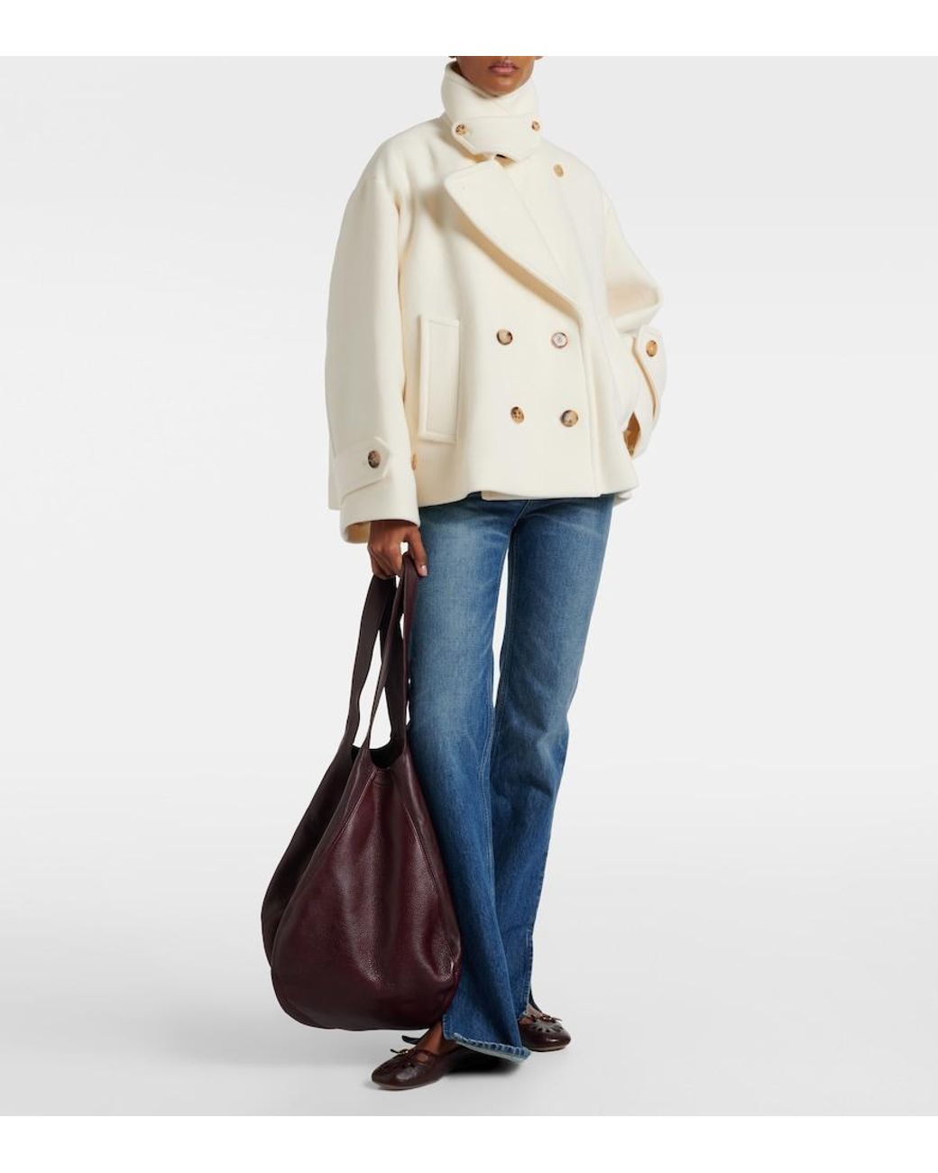 Chloé Natural Double-Breasted Wool-Blend Jacket
