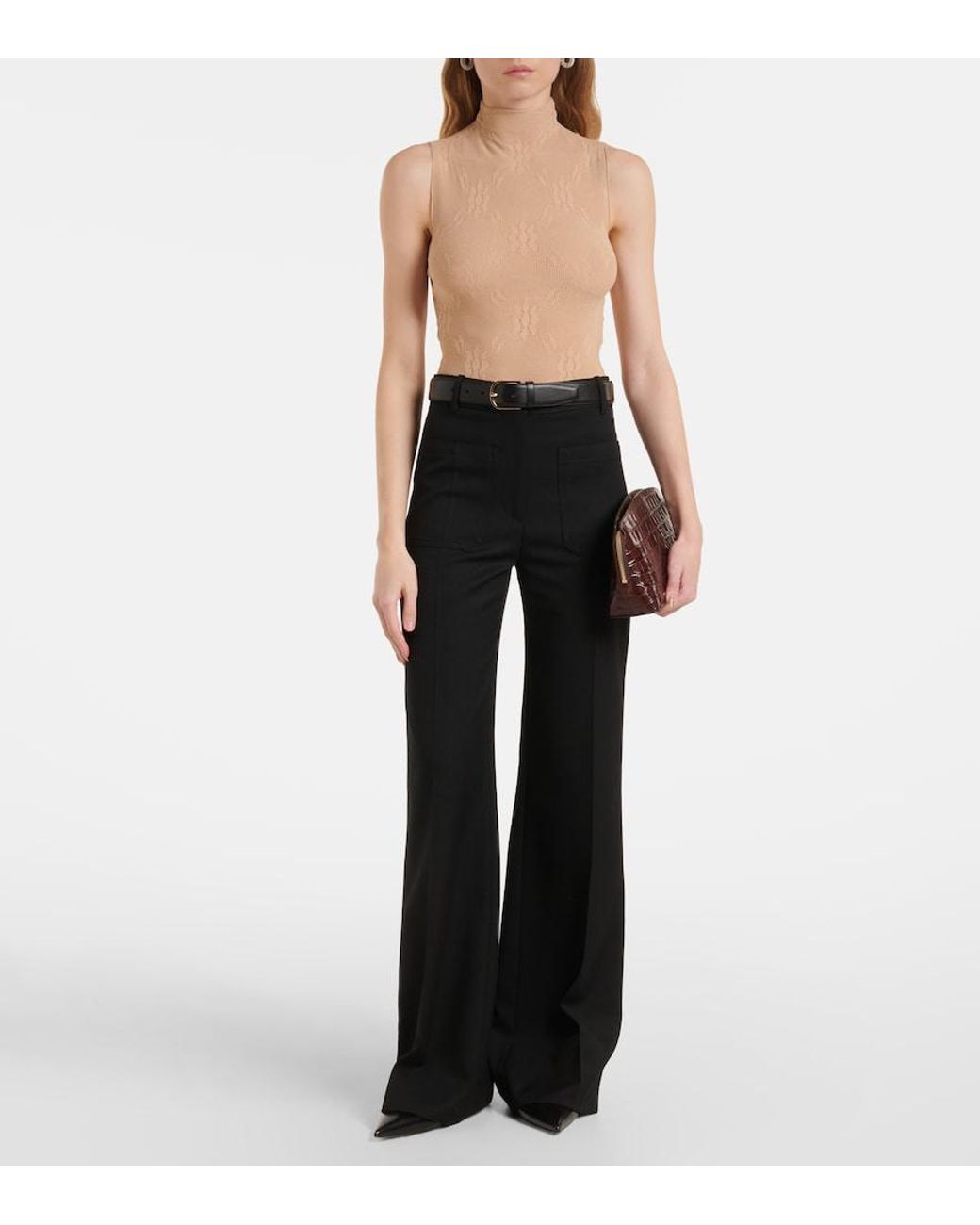 Victoria Beckham White Sheer High-Neck Lace Bodysuit