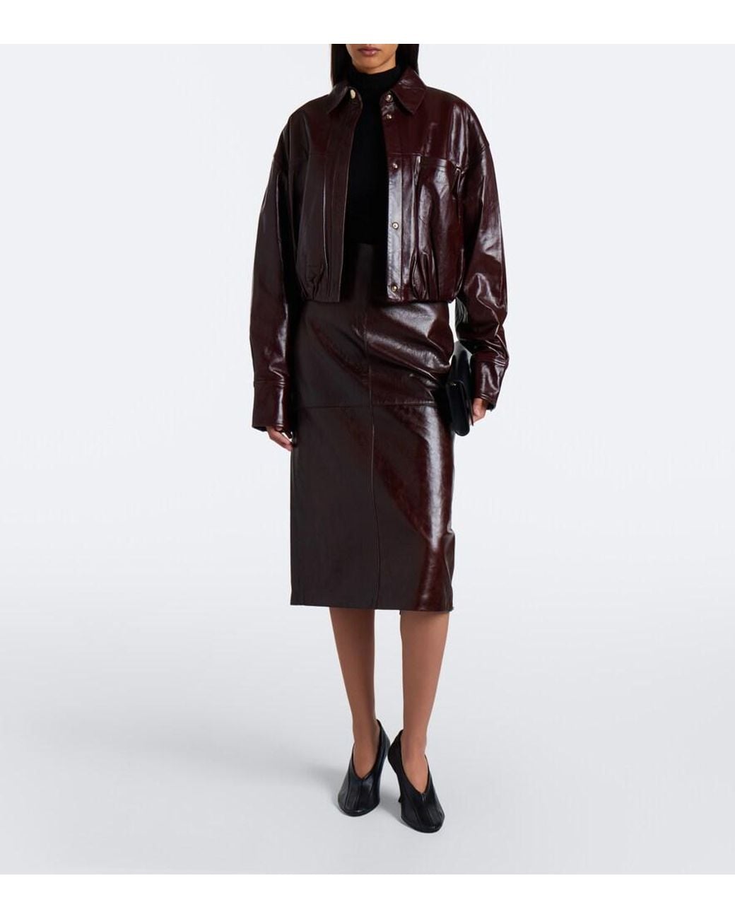 Sportmax Brown Leather Midi Skirt