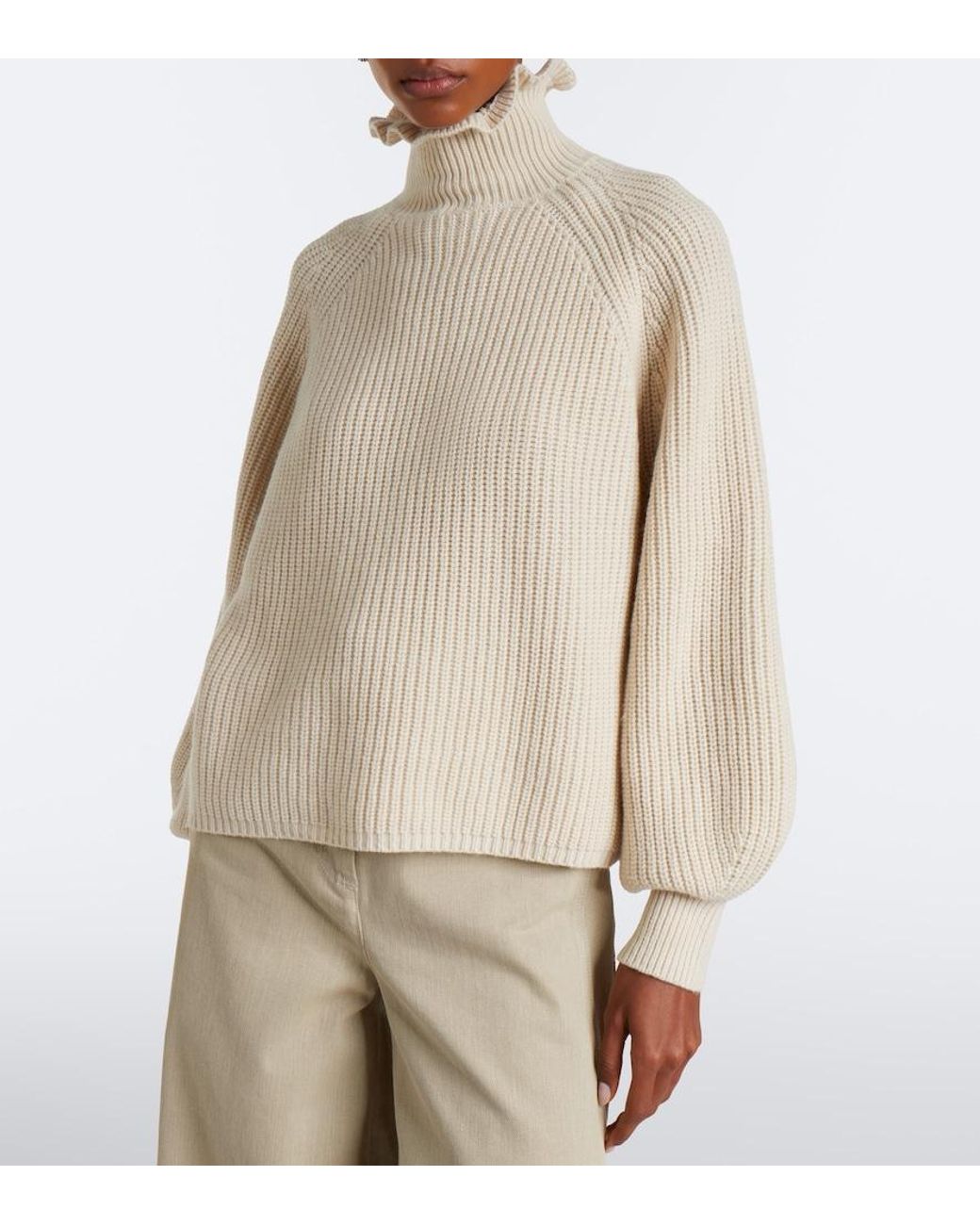 Max Mara Natural Ribbed-Knit Wool And Cashmere Sweater