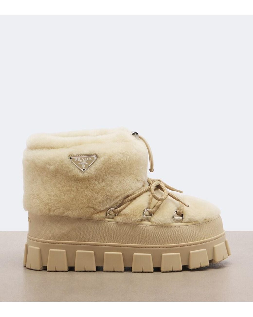 Prada Natural Shearling Snow Boots
