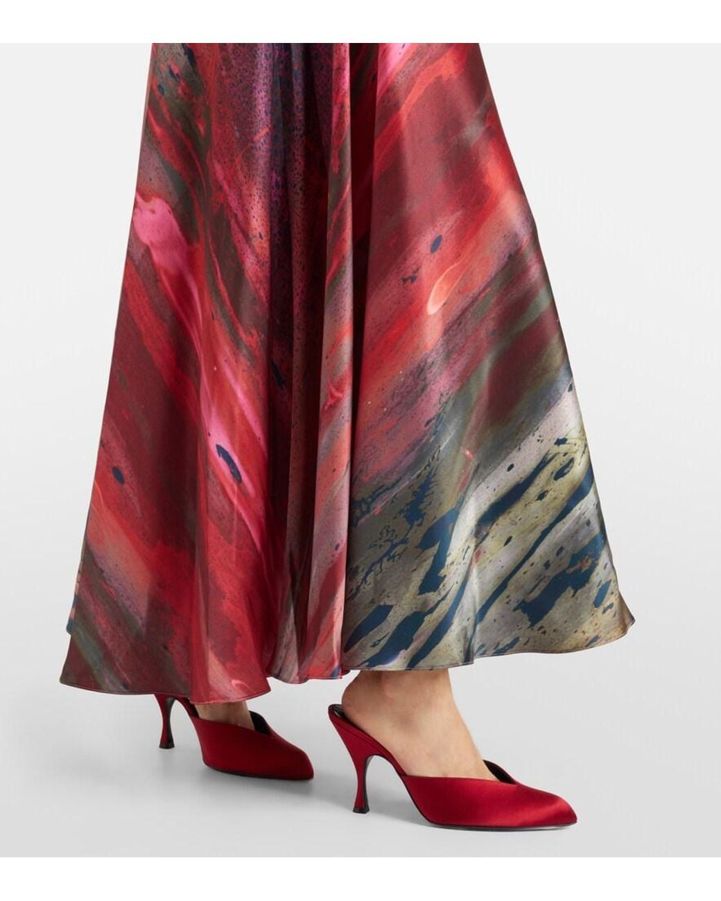Roksanda Red Printed Silk Satin Maxi Skirt