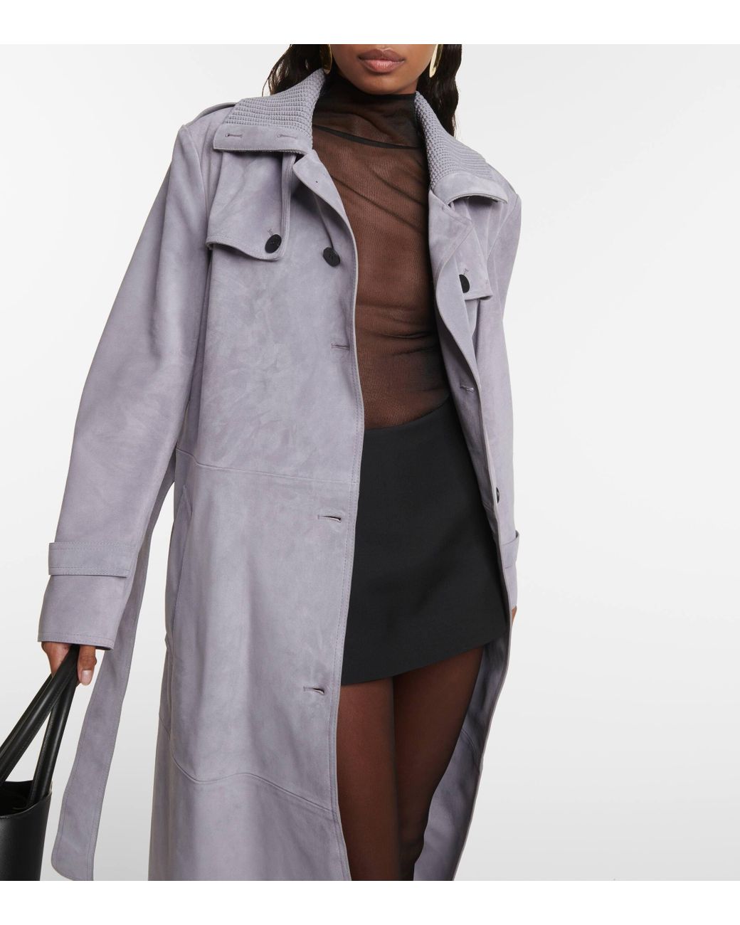 Grey suede trench coat sale