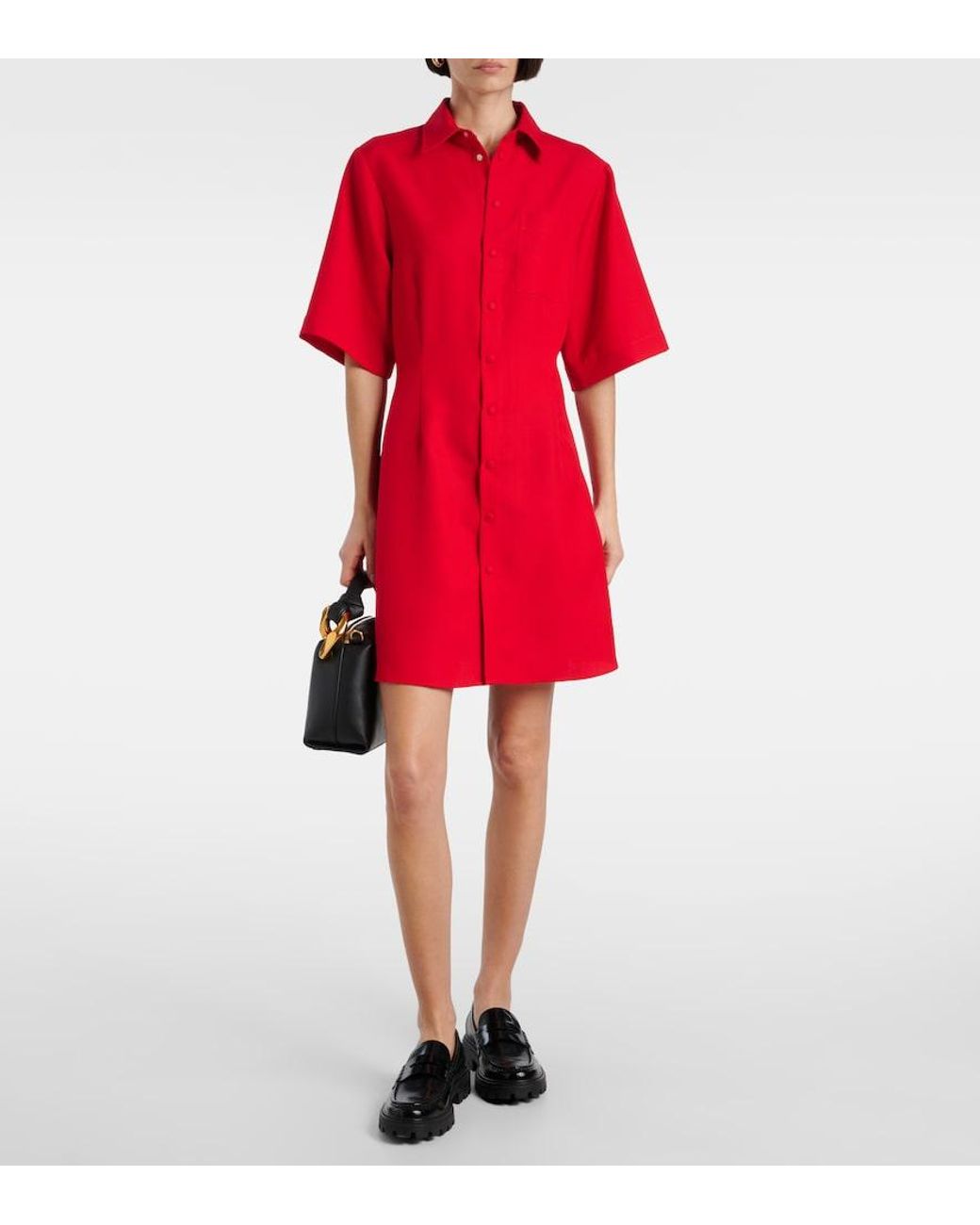 AMI Red Virgin Wool Canvas Shirt Dress
