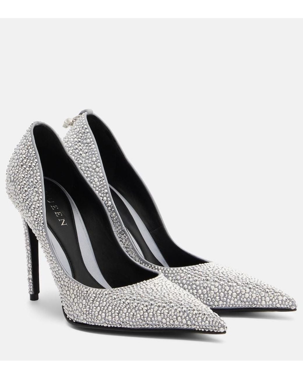 McQueen White Skull Studded Satin Pumps