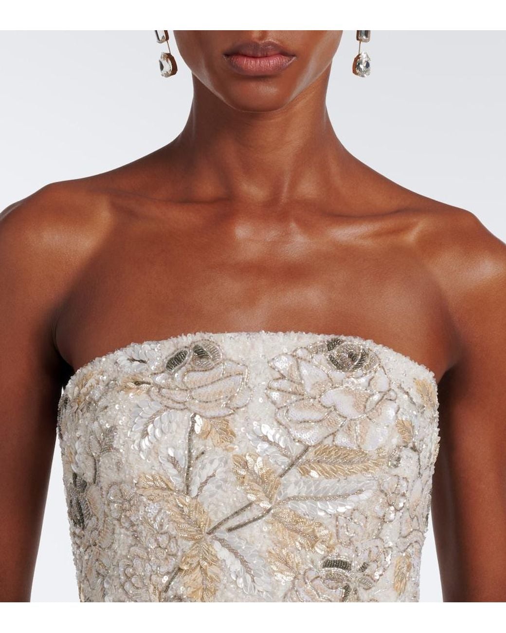 La Fuori Natural Icey Rose Embellished Floral Bustier Gown