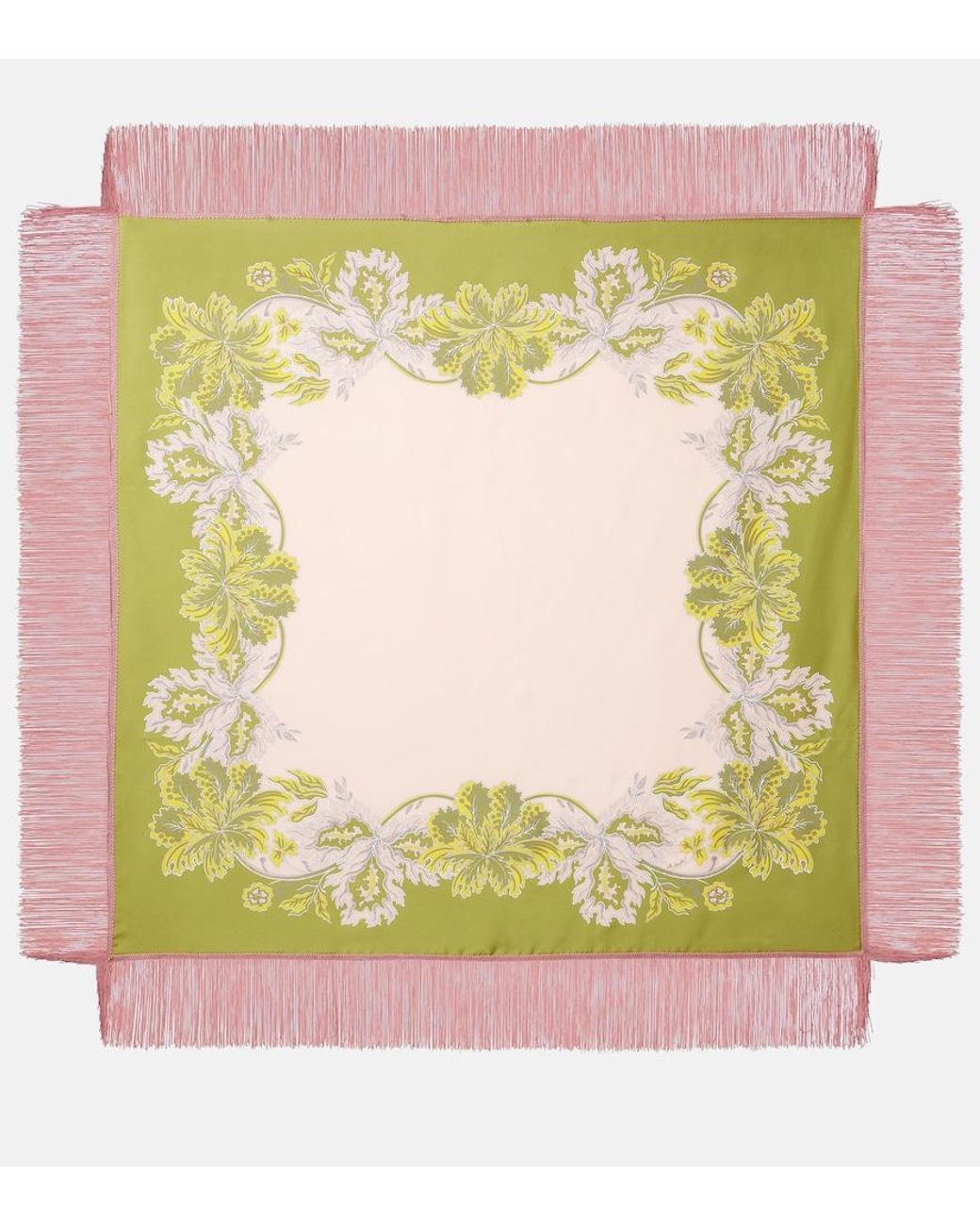 LaDoubleJ Yellow Fringed Printed Silk Twill Scarf