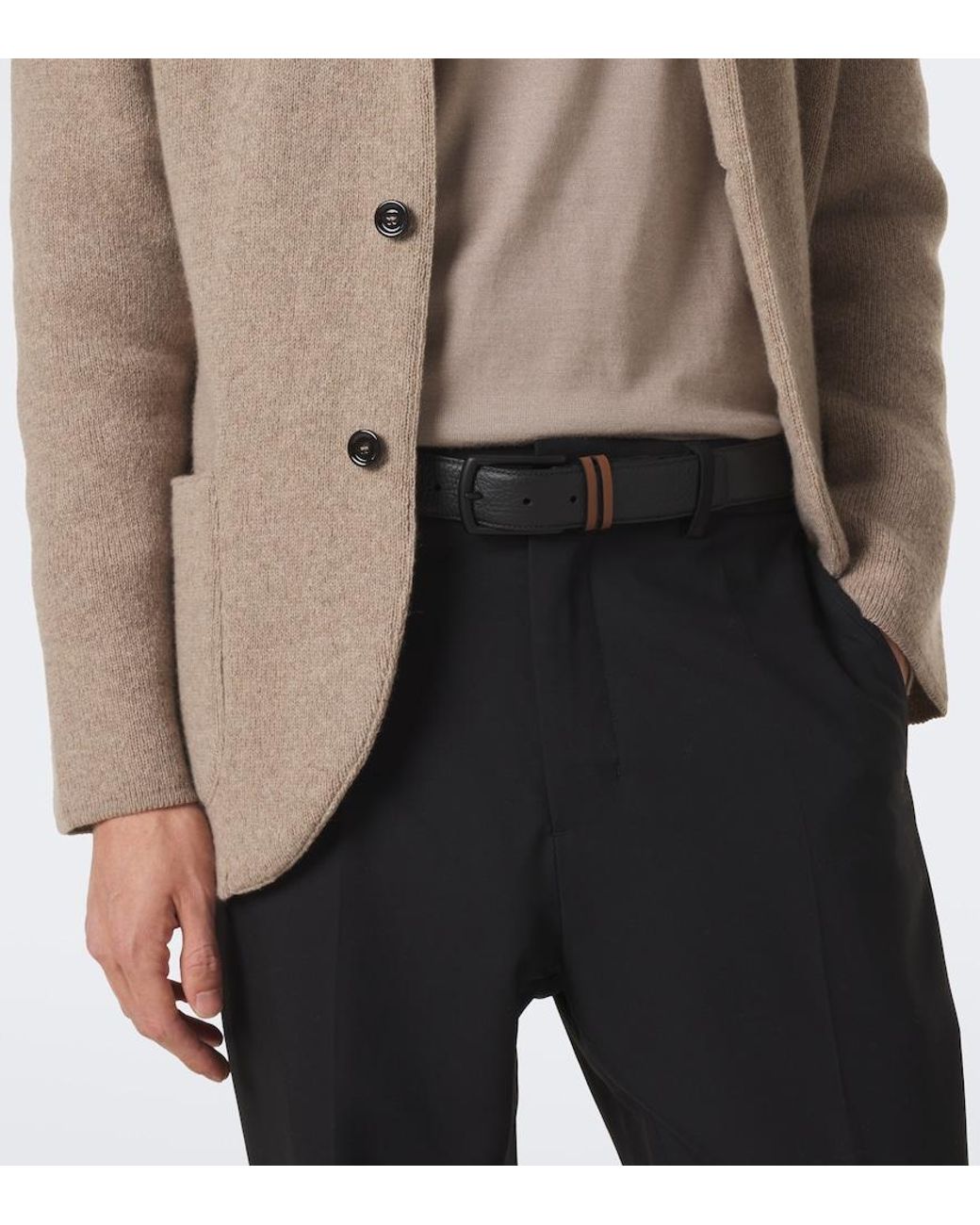 Zegna Black Leather Belt for men