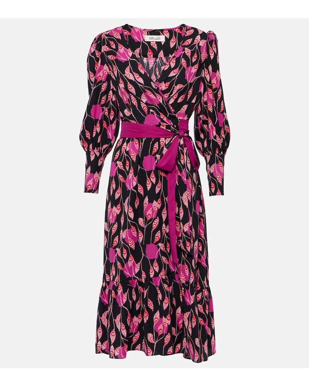 Diane von Furstenberg Purple Blade Printed Crepe Wrap Dress