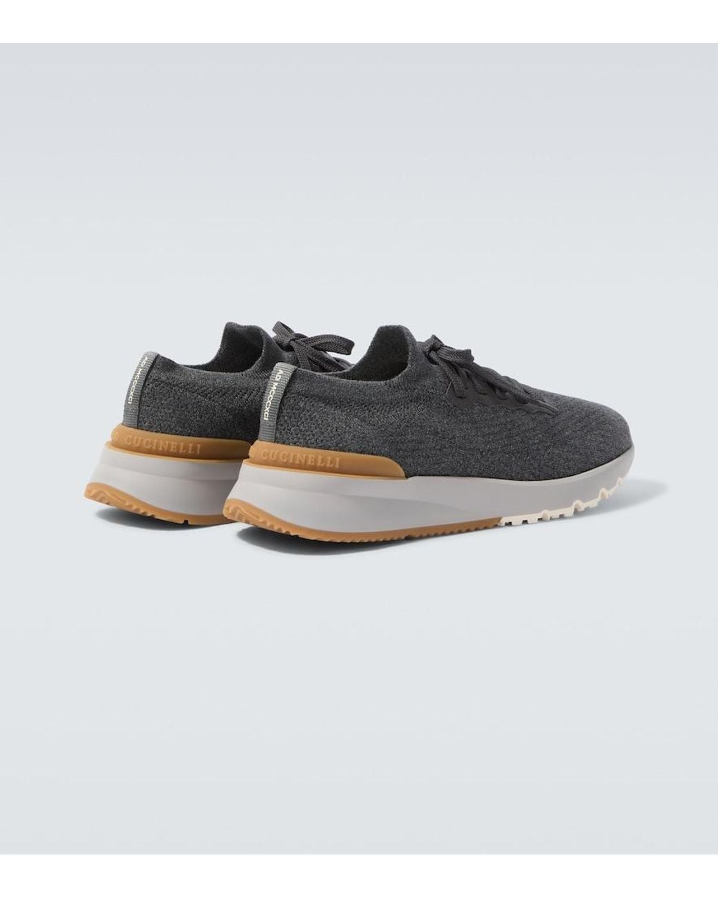 Brunello Cucinelli Gray Leather-Trimmed Sneakers for men