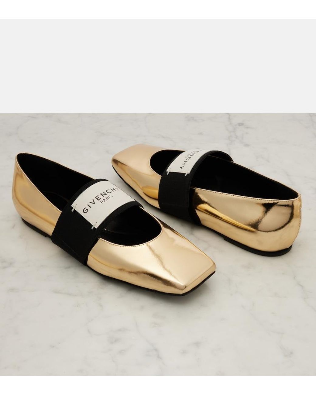 Givenchy Black Sliced Square Leather Ballet Flats