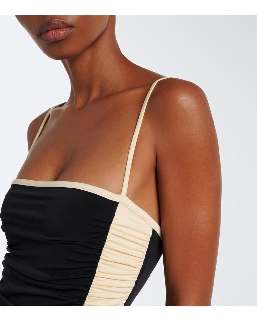 Johanna Ortiz Black Ruched Swimsuit