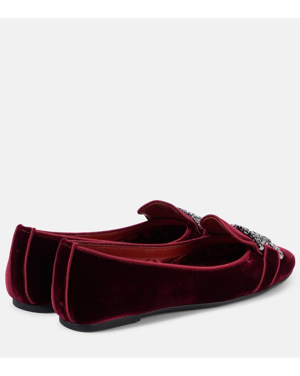 Tod's Red Kate Embellished Velvet Ballet Flats