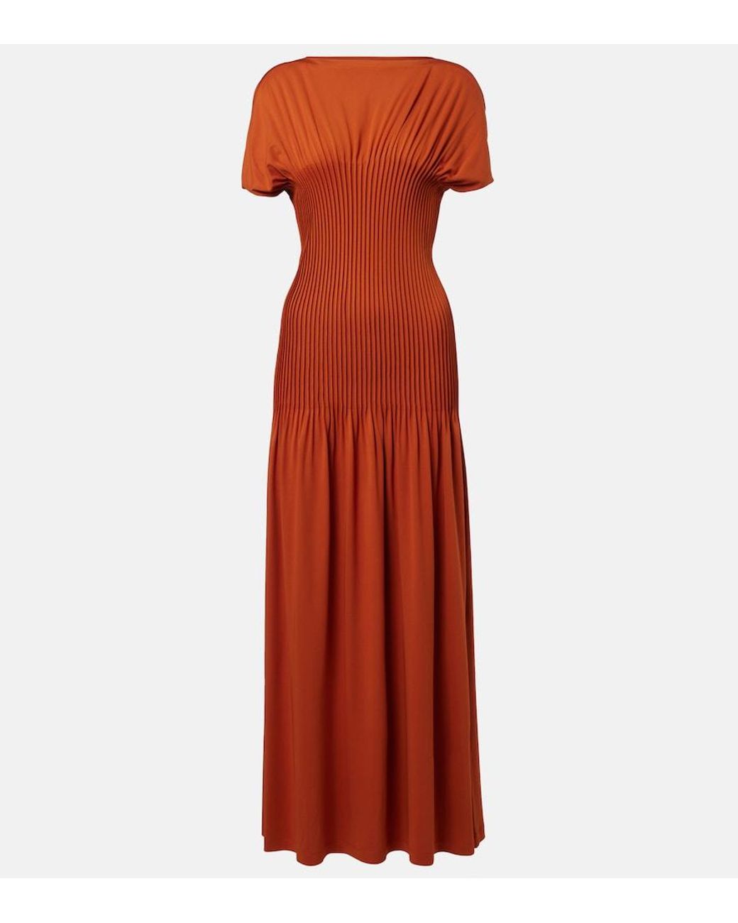 Totême Orange Pleated Jersey Maxi Dress