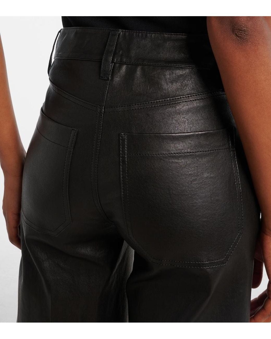 FRAME Black Le Slim Palazzo High-Rise Leather Pants