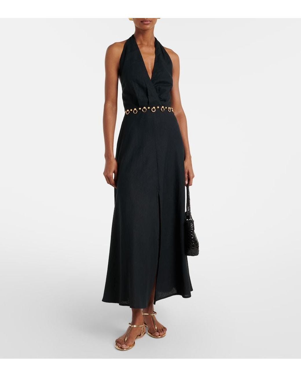 ViX Black Hailey Halterneck Linen-Blend Midi Dress