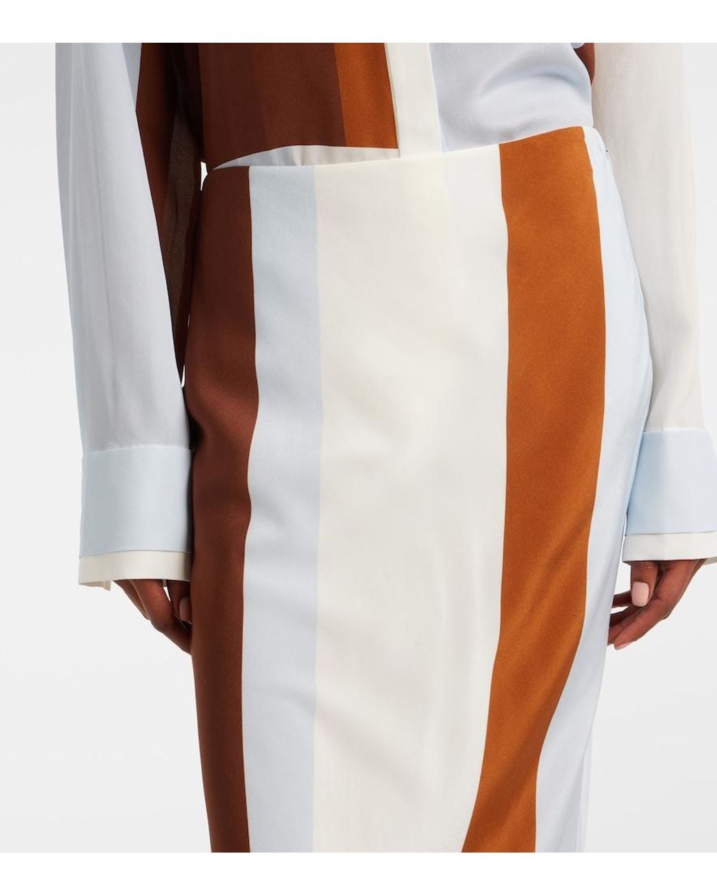 Sir Brown Striped Silk Maxi Skirt