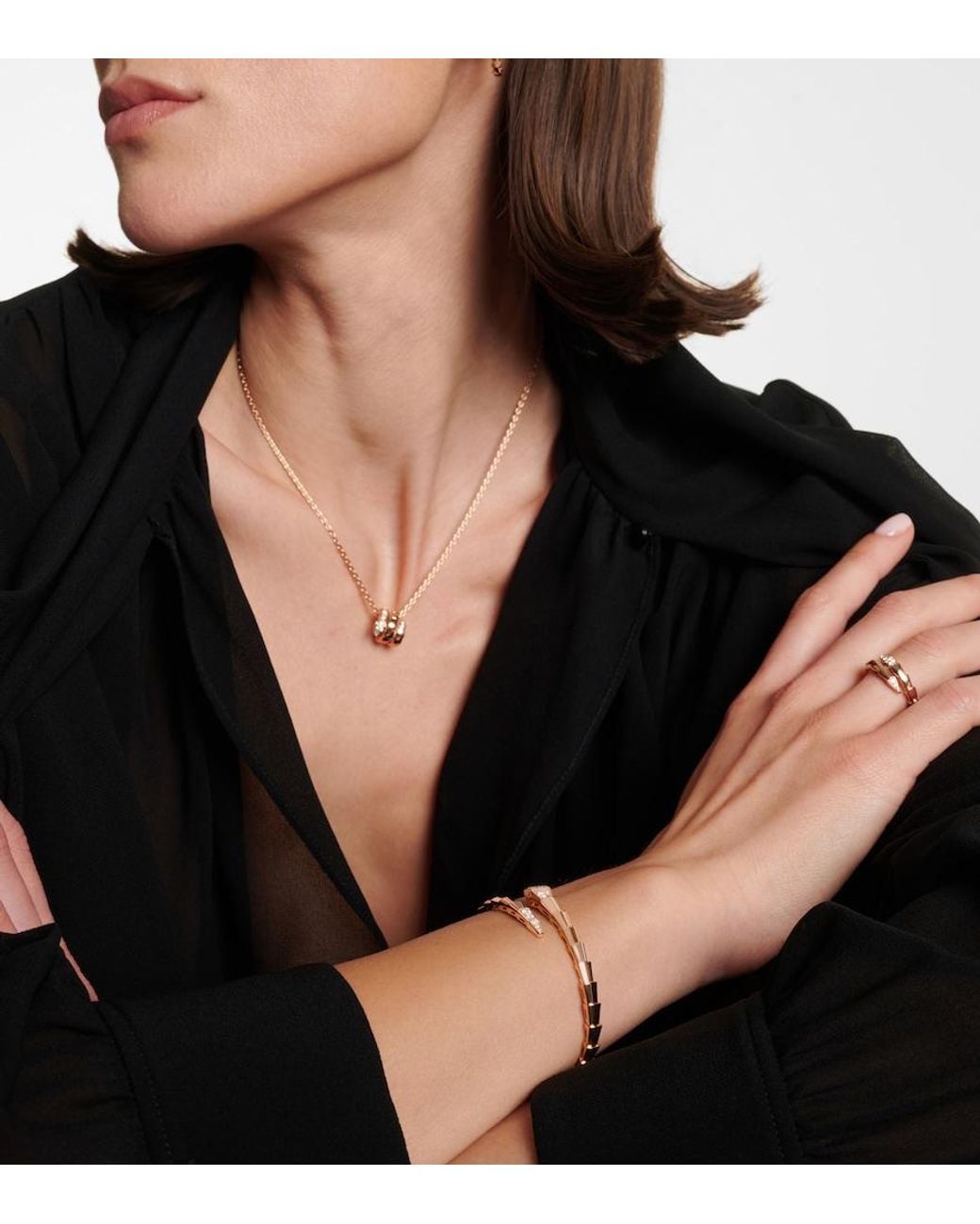 BVLGARI White Serpenti Viper 18Kt Rose Bangle With Diamonds