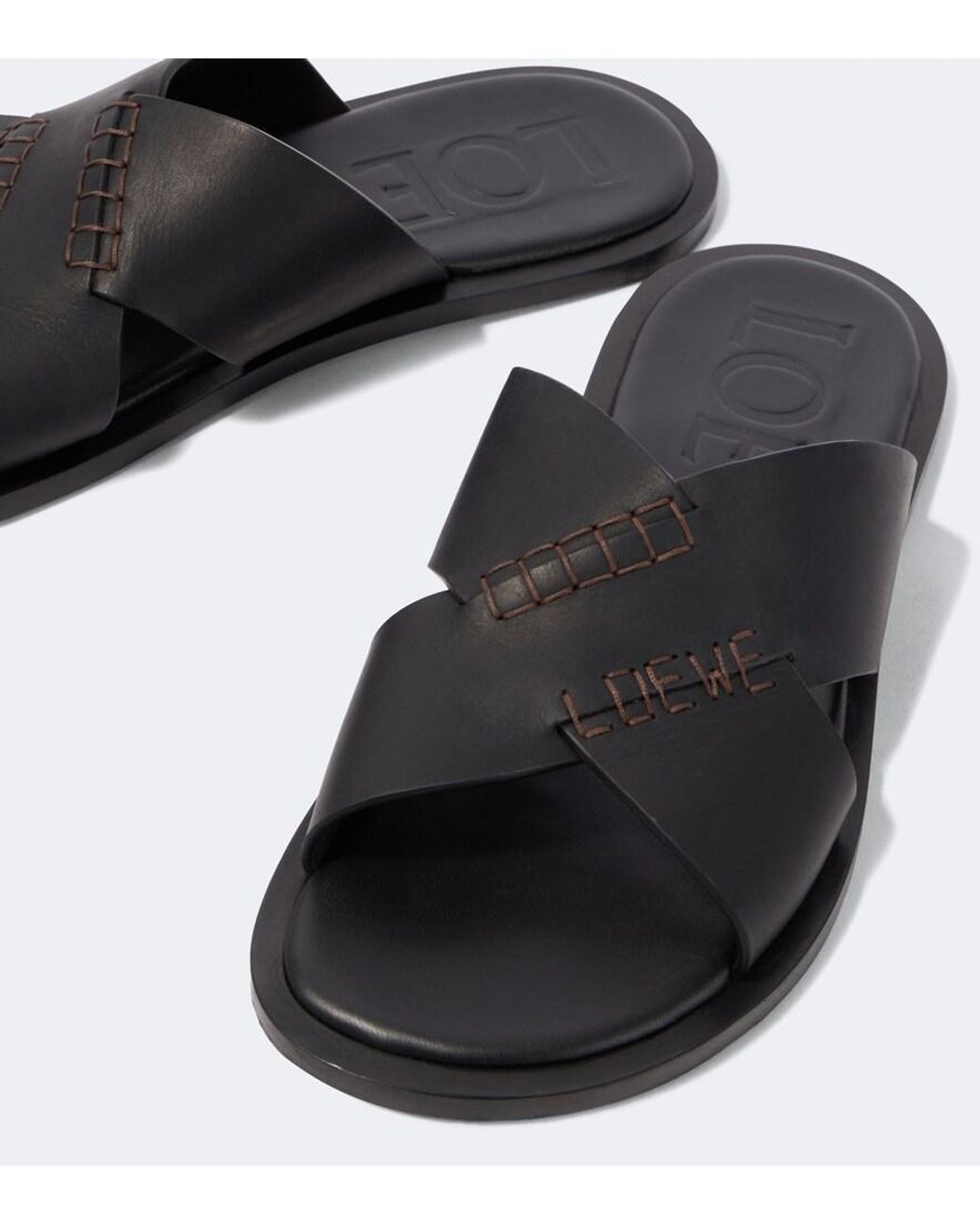 Loewe Black Paula's Ibiza Flex Leather Sandals for men