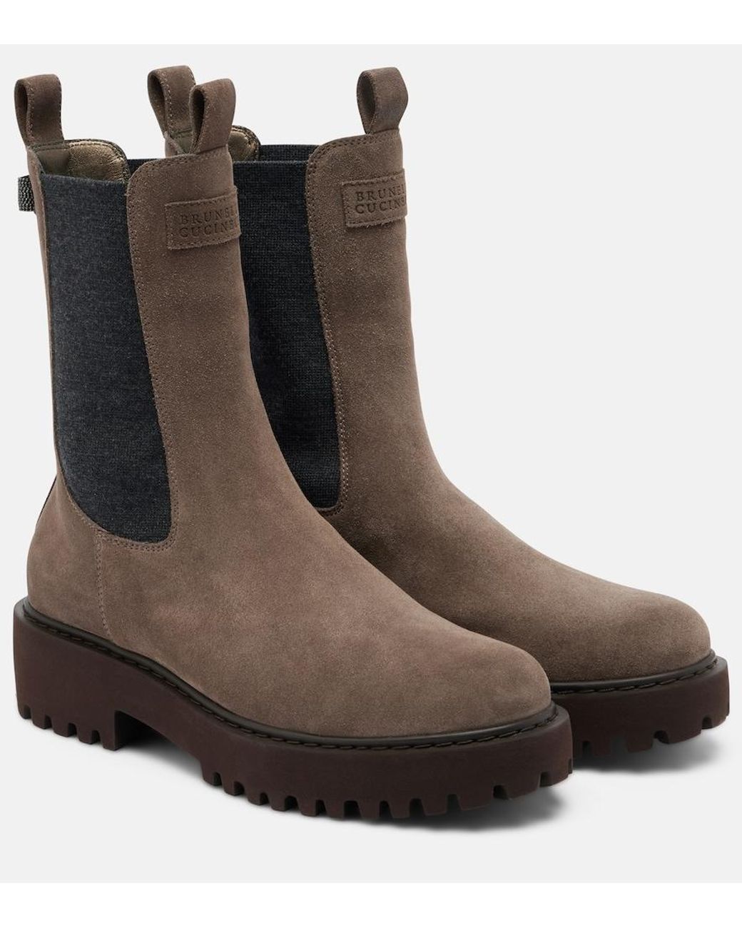 Brunello Cucinelli Brown Monili Suede Chelsea Boots