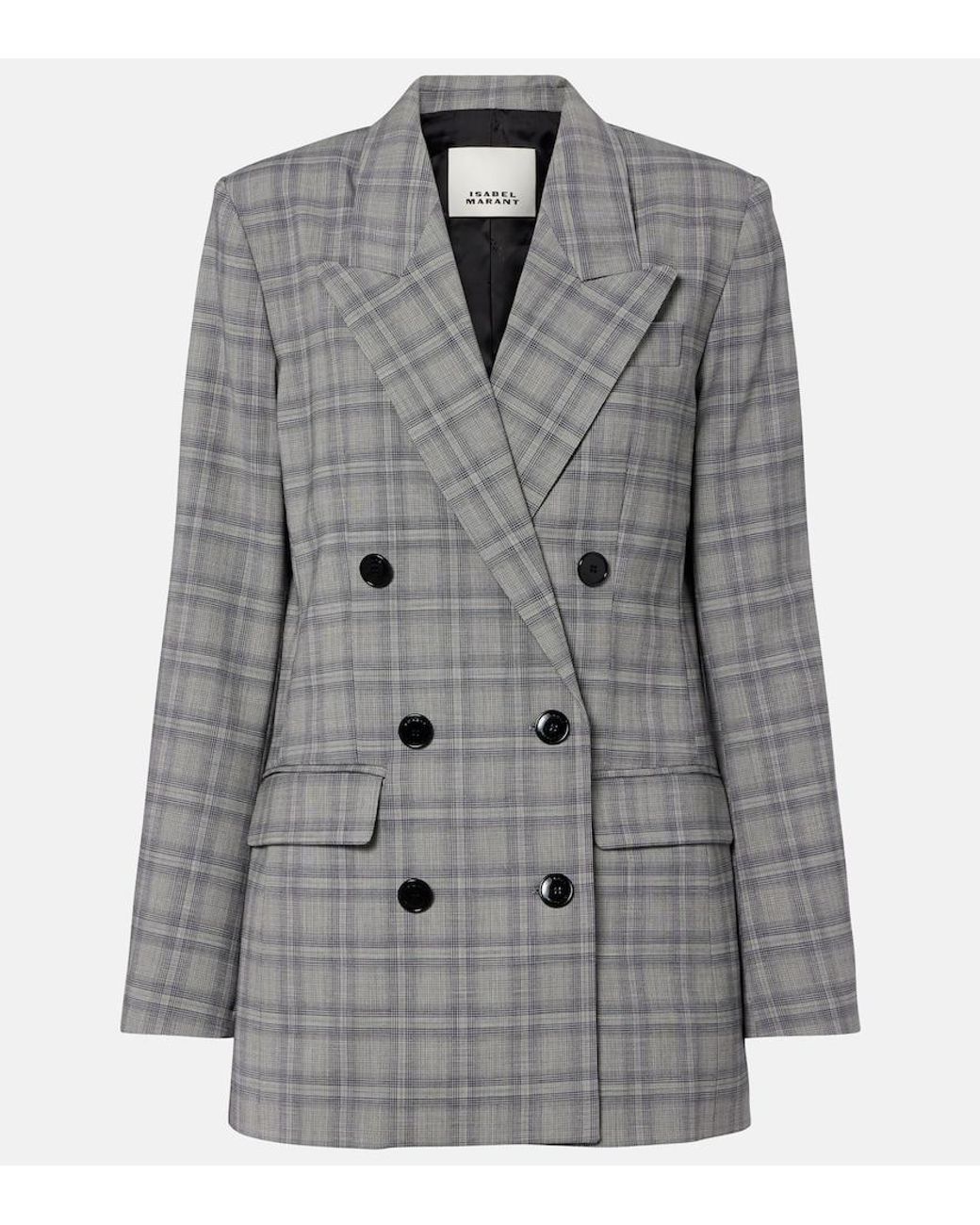 Isabel Marant Gray Jevima Prince Of Wales Check Wool-Blend Jacket