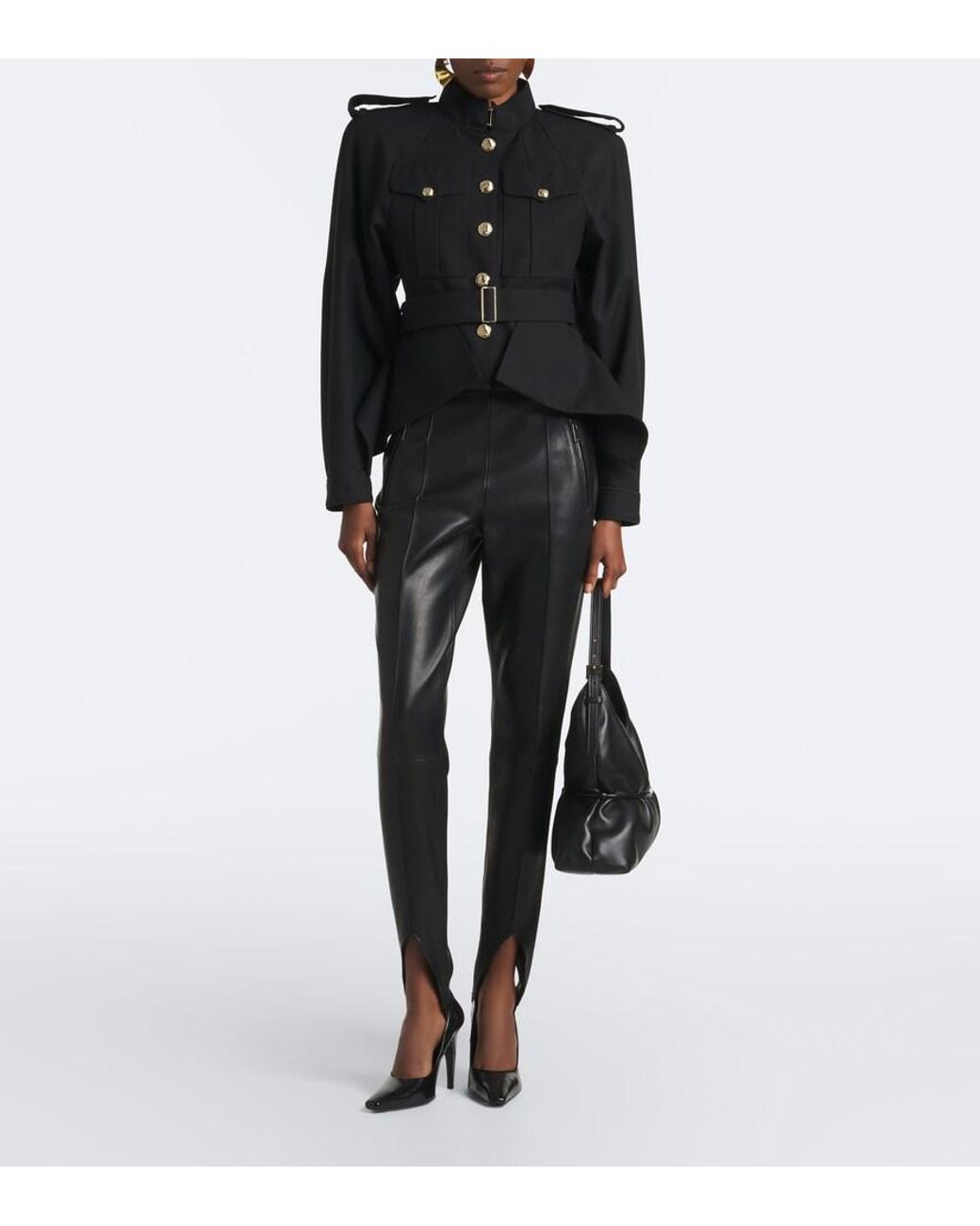 Chaqueta De Lana Con Cinturon Balmain de color Black