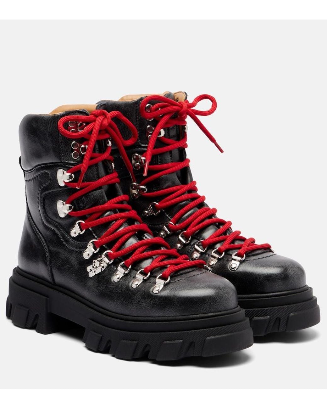 Ganni Red Platform Combat Boots