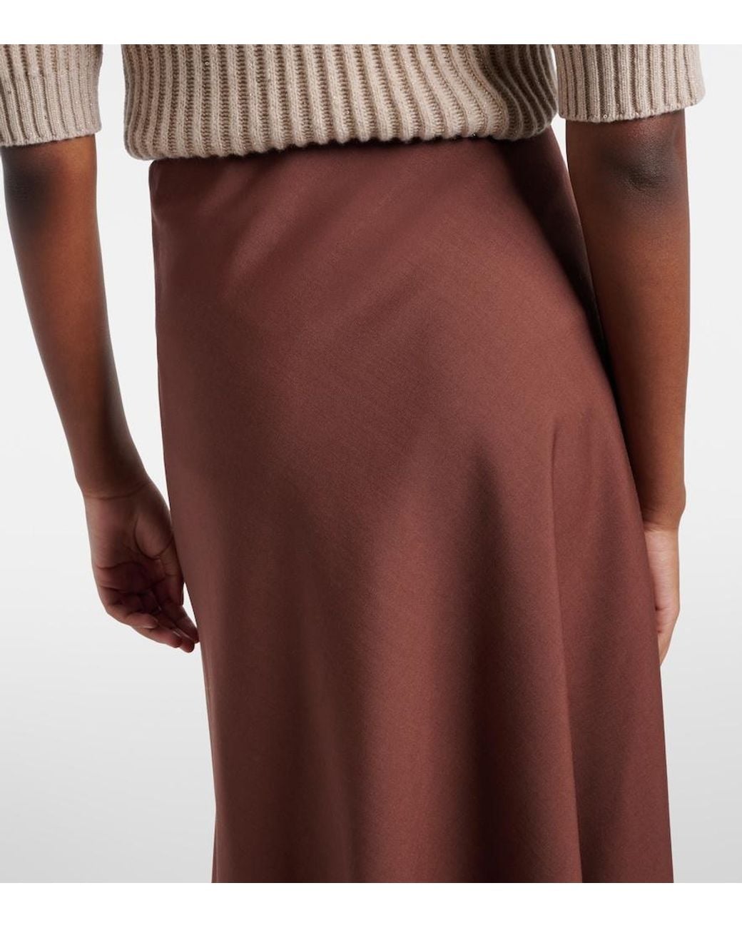 Brunello Cucinelli Brown Wool-Blend Midi Skirt