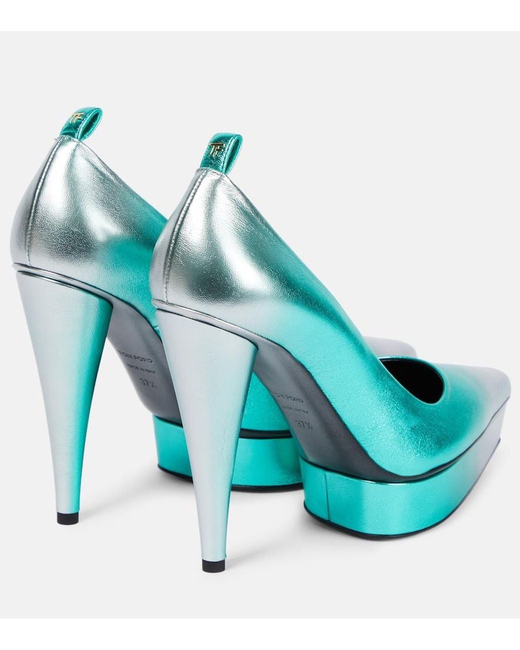 Tom Ford Blue Metallic Leather Platform Pumps
