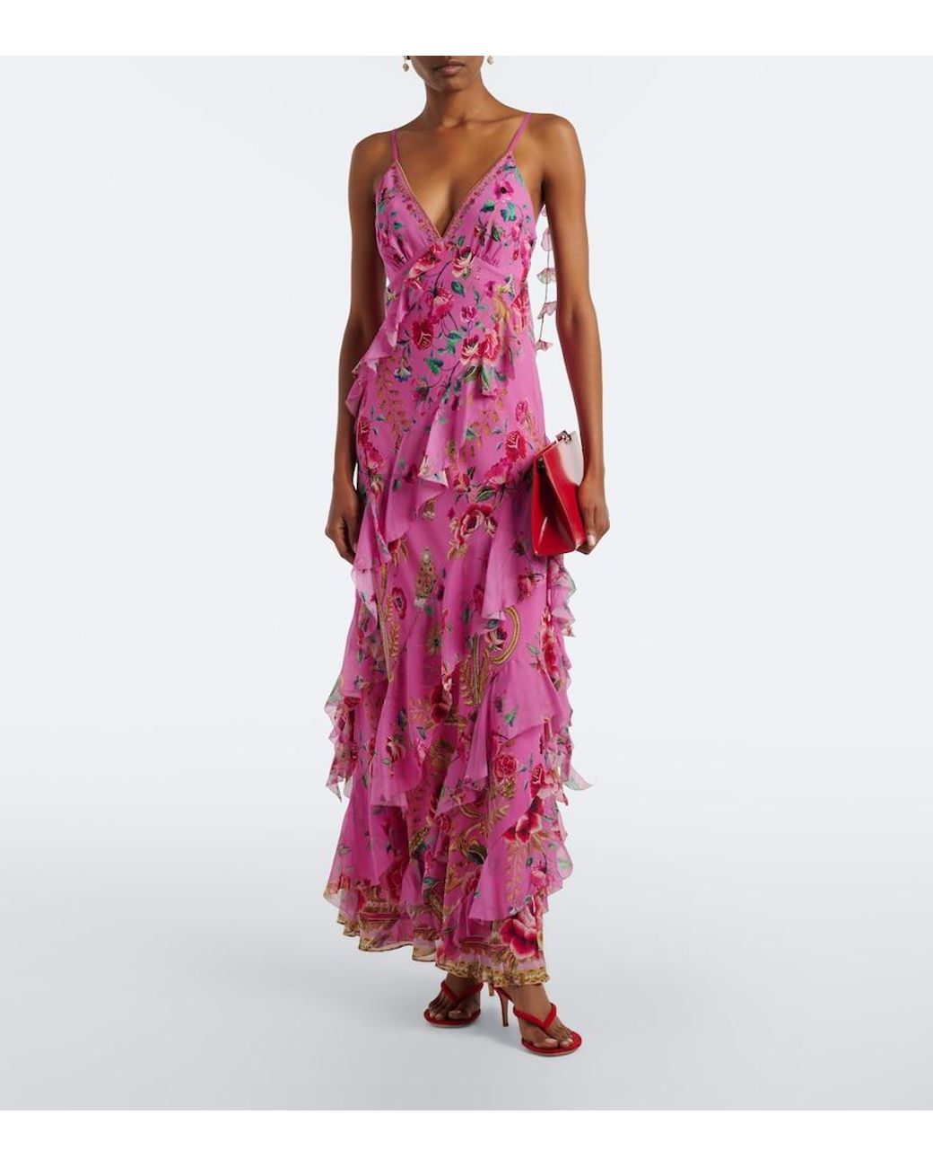 Camilla Purple Floral Ruffled Silk Maxi Dress