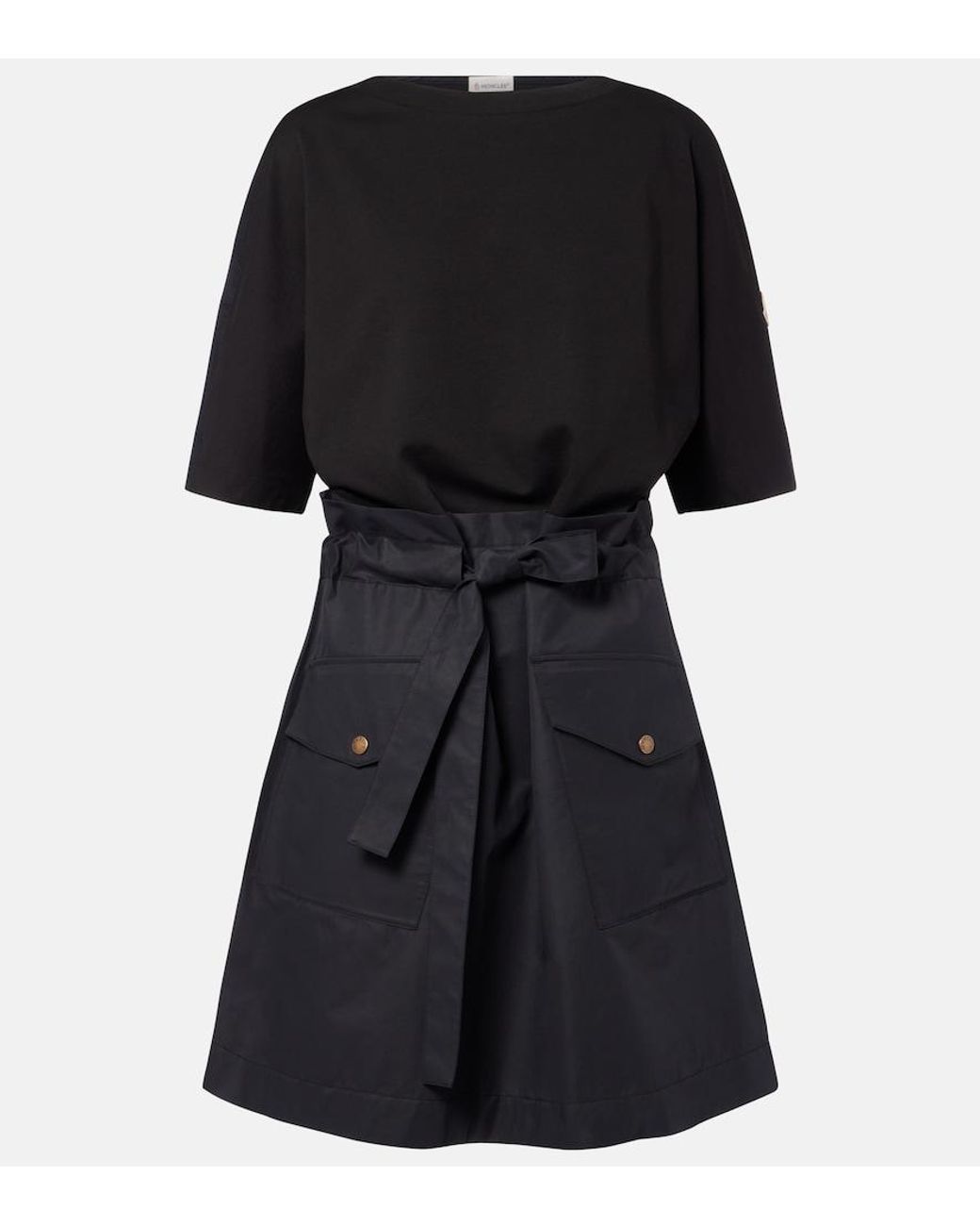 Moncler Black Belted Cotton-Blend Jersey Minidress