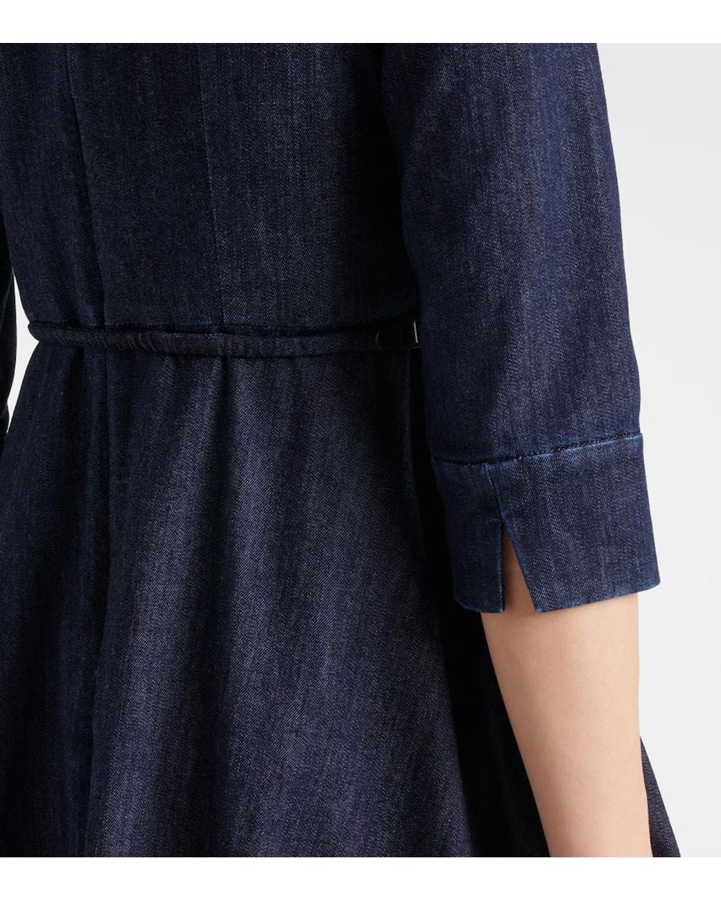 Max Mara Blue Vela Embellished Belted Denim Midi Dress