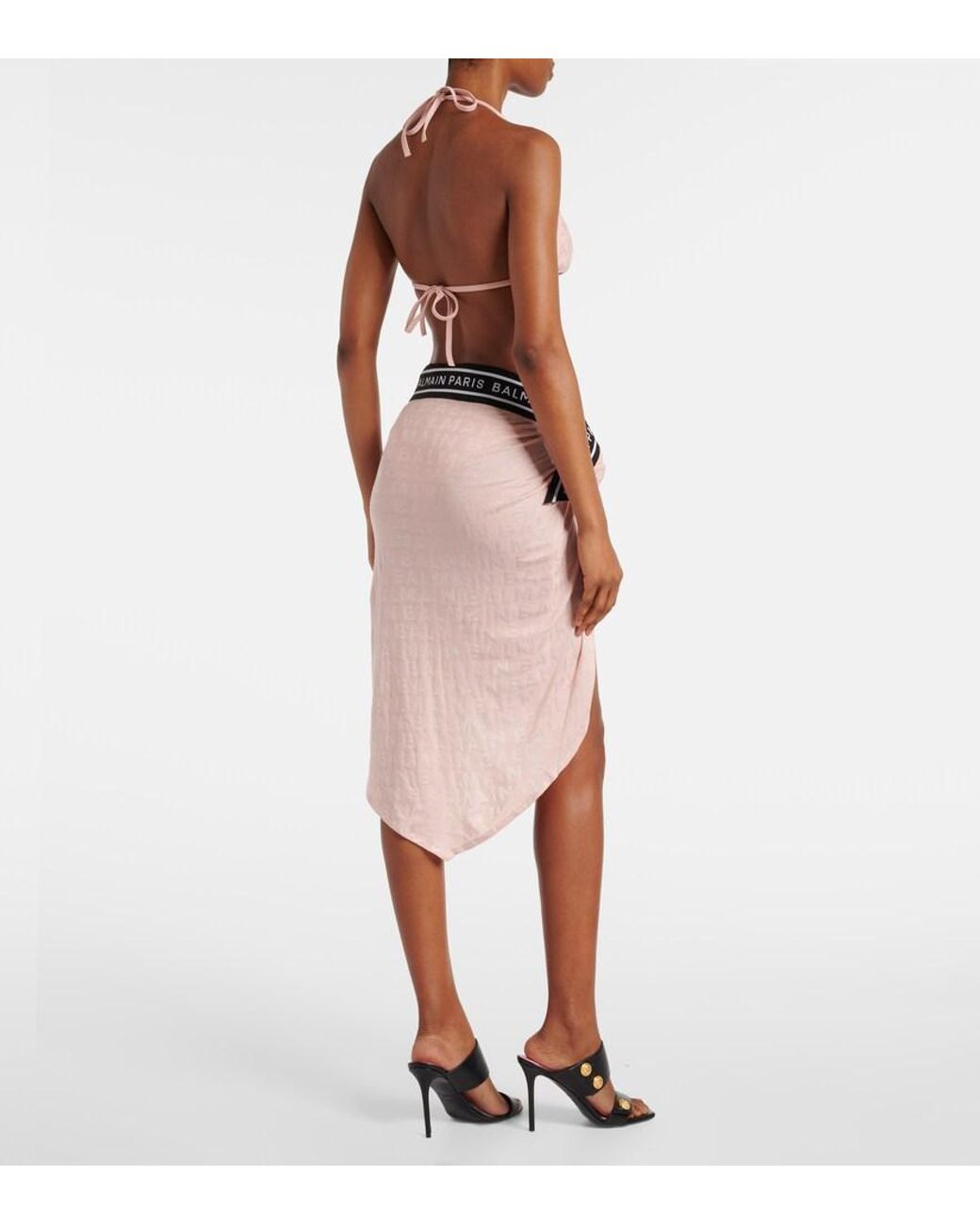 Balmain Pink Knitted Cotton-Blend Beach Cover-Up