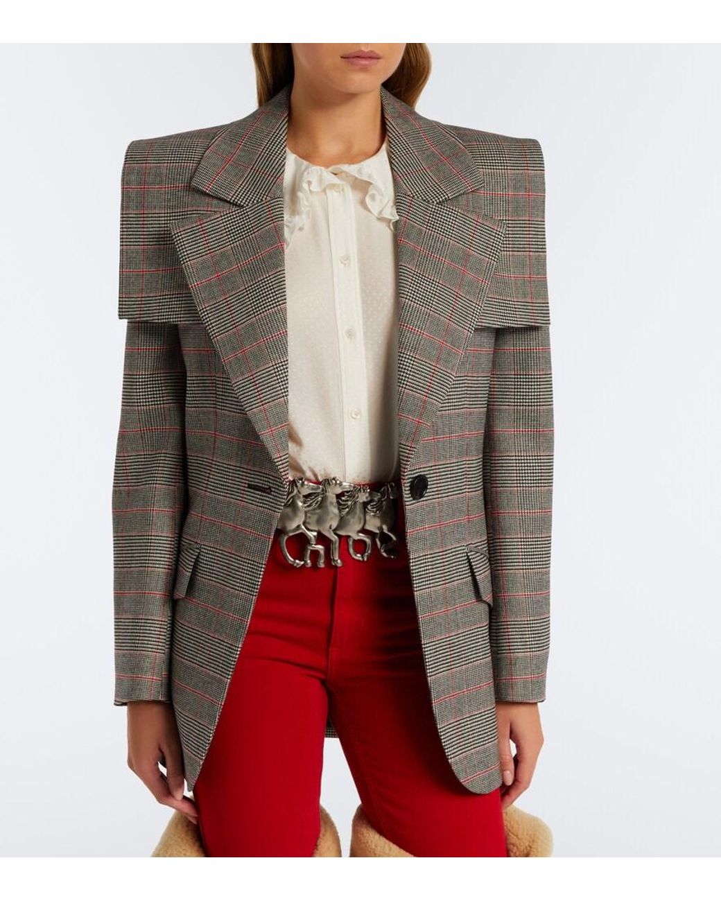 Chloé Gray Prince Of Wales Check Wool-Blend Jacket