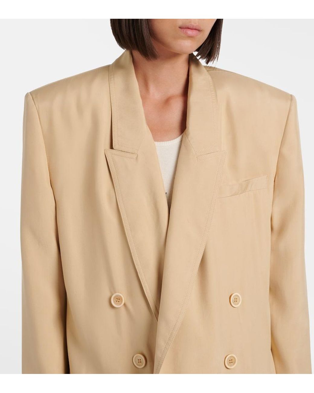 Saint Laurent Natural Double-Breasted Silk Blazer