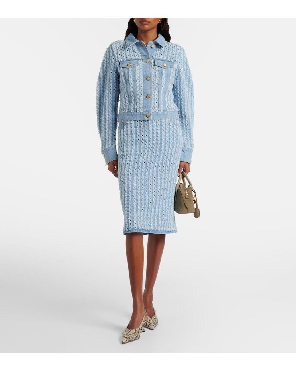 Nina Ricci Blue Striped Denim Pencil Skirt
