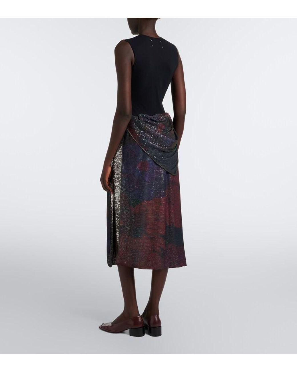Maison Margiela Multicolor Draped Printed Sequined Midi Skirt