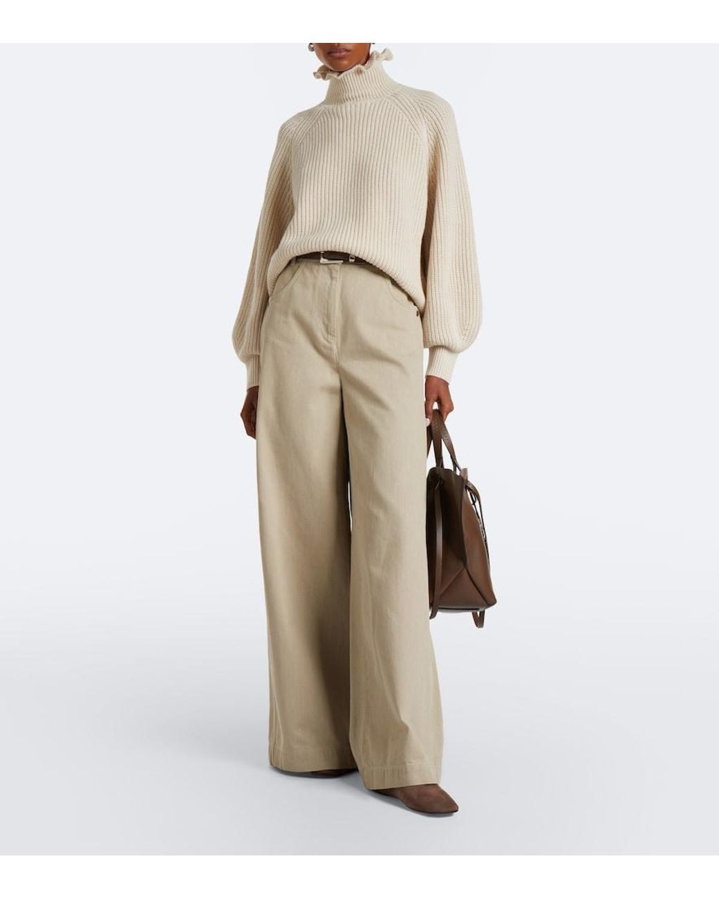 Max Mara Natural Ribbed-Knit Wool And Cashmere Sweater