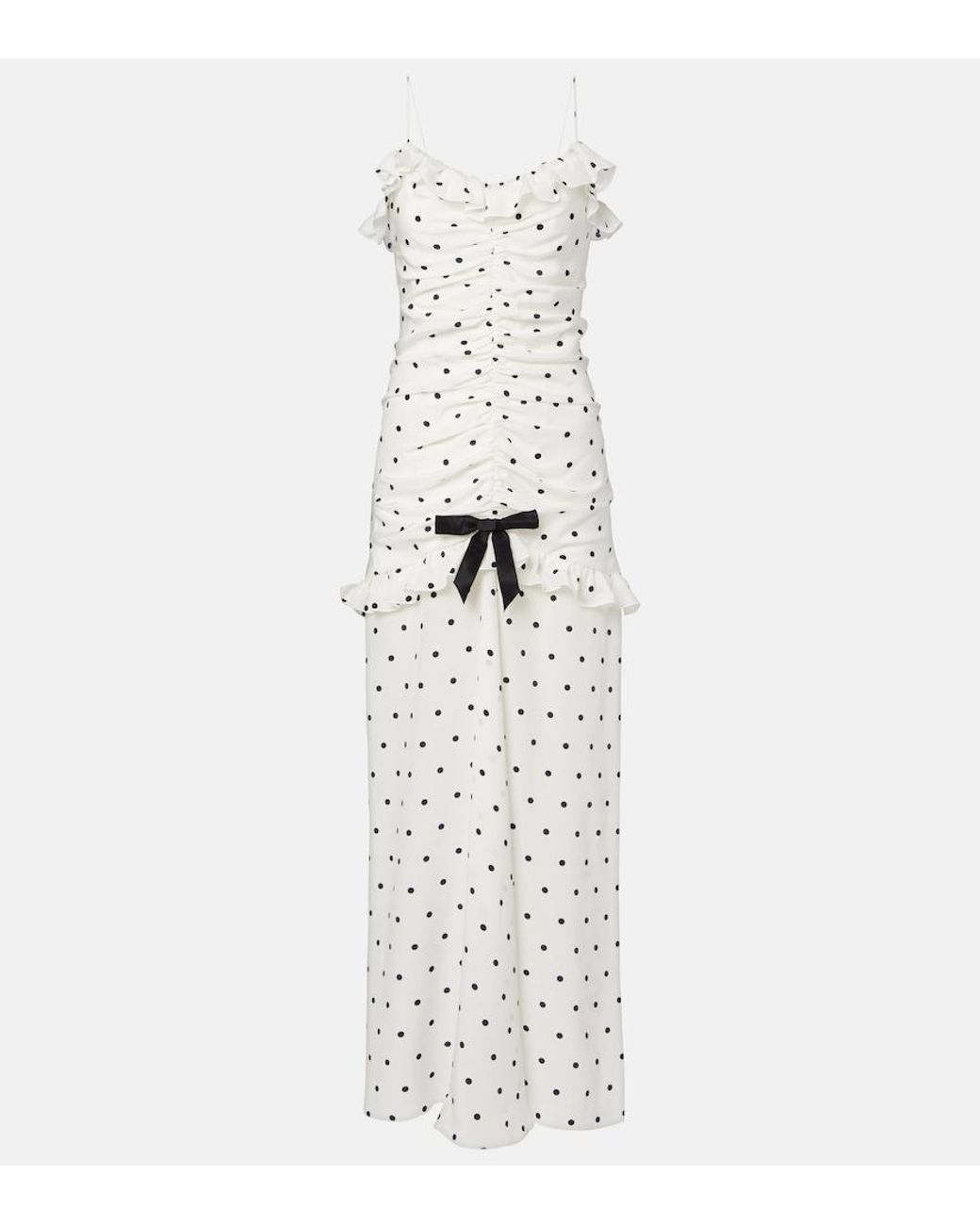 Alessandra Rich White Silk Polka Dot Maxi Dress