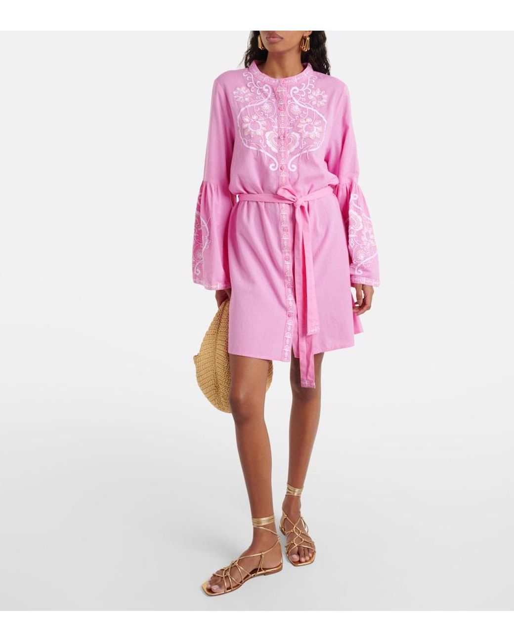 Melissa Odabash Pink Everly Embroidered Cotton And Linen Minidress