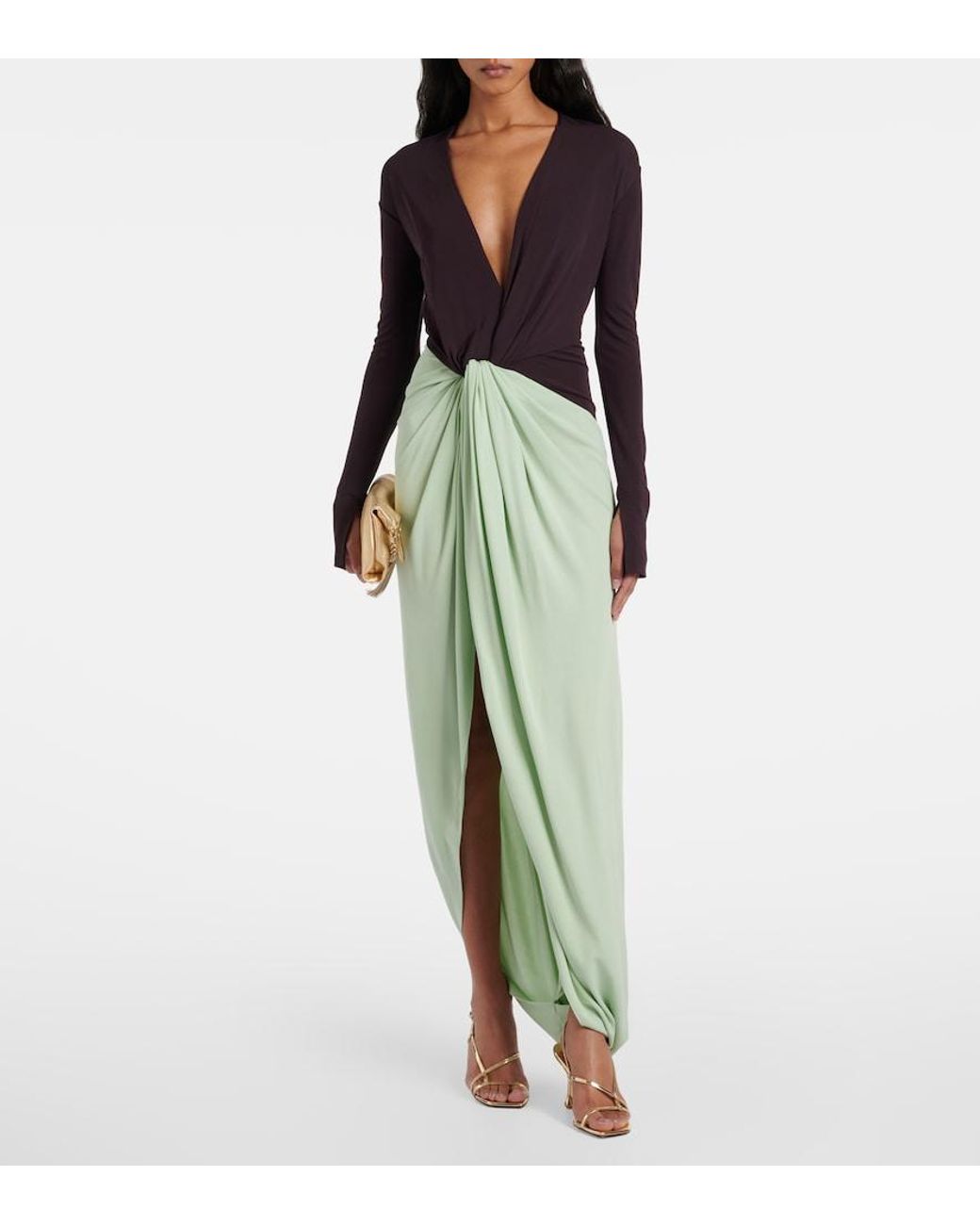 Victoria Beckham Green Knot-Detail Jersey Gown