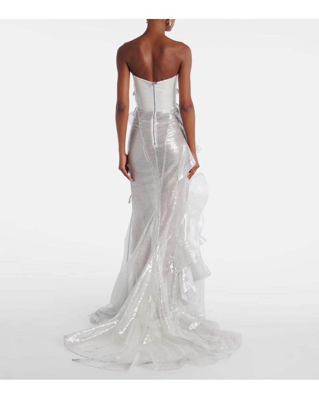 Maticevski White Refraction Sequined Ruffled Gown