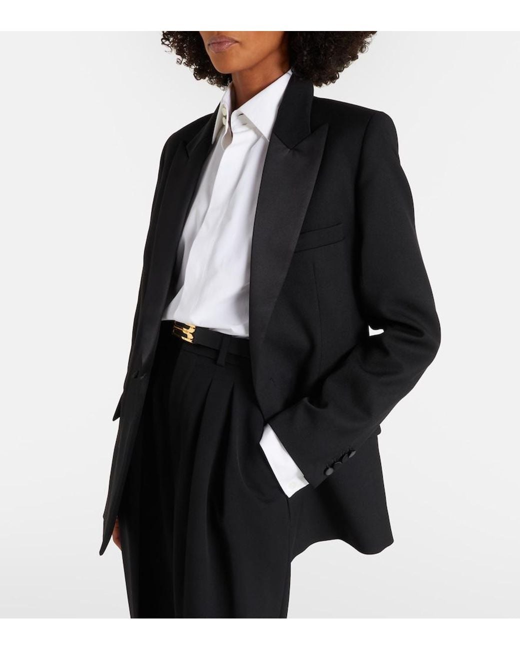 Victoria Beckham Black Belted Satin-Trimmed Blazer